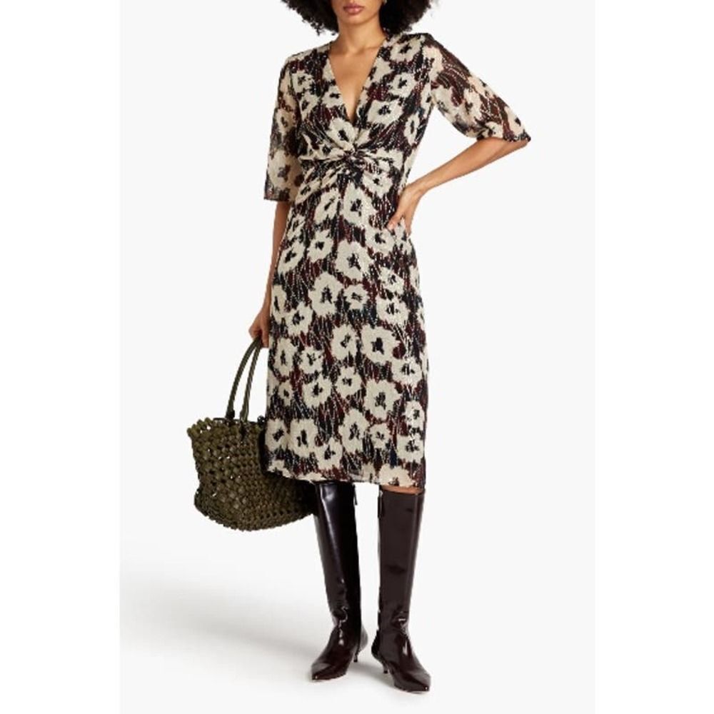 ba&sh Kaz Metallic Floral Print Midi Dress size small